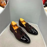 Hnzxzm Luxury Loafers Elegant Mens Dress Wedding Office Shoes Suede Patchwork Patent Leather Slip-on Tassel Loafer  Men Casual Shoes