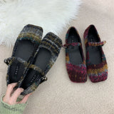Hnzxzm French style Women Vintage Flats Button Square Toe Mary Janes Casual Shoes Comfort Loafers Shoes 2024 Ballerina Flats