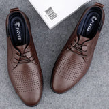 Hnzxzm New Men Casual Leather Shoes Fashion Brand Classic Men  Leather Shoes Brown/Black Hot Sale Breathable Business Lace-Up Men Shoes