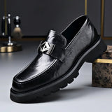 Hnzxzm Spring Autumn Fashion Slip-on Thick Sole Leather Male Loafers Designer New British Style Retro Men's Dress Shoes