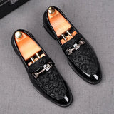 Hnzxzm Black Carved Luxury Men Pu Leather Shoes Fashion Male Metal Bucckle Bow Knot Deocr Increased Loafers Business Casual Shoes