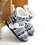 Hnzxzm Winter Furry Home Slippers High Top Women Warm Cotton Flat Indoor Floor Shoes Female Knitting Plush Slip on Boots