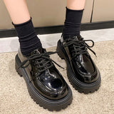 Hnzxzm Chunky Platform Oxfords Shoes for Women Autumn Non Slip Lace Up Flats Woman Thick Bottom Patent Leather Gothic Shoes