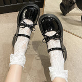 Hnzxzm Black Chunky Platform Mary Jane Shoes for Women Autumn Patent Leather Pumps Woman Thick Bottom Bowknot Lolita Shoes Ladies