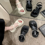 Hnzxzm Footwear Heeled Sandals for Woman Pumps Summer Bow Women's Shoes Beige High Heels Rhinestones Diamond Platform Trend Sale H