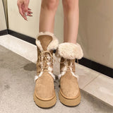 Hnzxzm 2024 Winter Fur Boots Snow Boots Women Fluffy Fuzzy Furry Faux Fur Boot Middle Calf Boots Fashion Lacing Platform High Booties