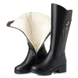 Hnzxzm Women's Genuine Leather Female Ladies Boots Platform Snow Wool Plush Fur Warm Winter Mid Heel Zipper Plus Size 42 43