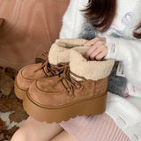 Hnzxzm Winter Chunky Women Warm Plush Snow Boots Elegant Platform Flats Shoes Concise Cotton Short Botas De Mujer