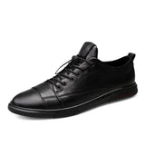 Hnzxzm Genuine Leather Mens Casual Shoes Luxury Brand Black Lace-Up Outdoor Formal Shoes Fashion Simple Male Footwear Men Sneakers