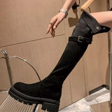 Hnzxzm Women Mid Heels Over The Knee Suede Chelsea Boots New Platform Designer Luxury Shoes Goth Brand Walking Gladiator Mujer Botas