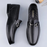 Hnzxzm Spring New Metal Buckle Mens Casual Shoes Luxury Brand Loafers Genuine Leather Men Driving Shoes Mocasines Slip-On Walking Shoes