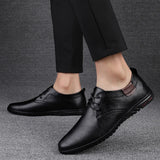 Hnzxzm New Men Casual Leather Shoes Fashion Brand Classic Men  Leather Shoes Brown/Black Hot Sale Breathable Business Lace-Up Men Shoes