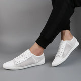 Hnzxzm Lightweight Genuine Leather Men's Flats shoes Leisure Trend Korean Version Solid black White summer breathable Men Casual Shoes