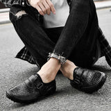 Hnzxzm Fashion men shoes slip on British Style Men Causal Shoes breathable Genuine Leather Men Shoes hole Outdoor Shoes Zapatos Hombre