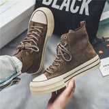 Hnzxzm Hot sale Brown Men's Canvas Shoes Fashion Espadrilles Man High top Sneakers Platform Vulcanized Shoes Men Casual Board Shoes