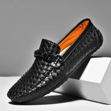 Hnzxzm Leather Men Shoes Casual Flats Men Shoes Breathable Loafers Genuine Leather Slip Moccasins Comfortable Checkered