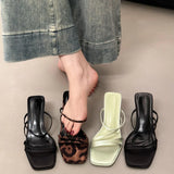 Hnzxzm Designer Summer High Heel Women Slippers Fashion Open Toe Narrow Band Slides Outdoor Casual Office Lady Sandalias