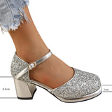 Hnzxzm 2024 New Summer New Women's Sandals Large Size 34-46 Foot Length 22-28cm Gretel Sequin Buckle Mary Jane High Heels Women Shoes