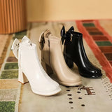 Hnzxzm New Round Toe Square Heel Bow Decoration Fashion Women's Shoes Elegant Wear-resistant Casual Comfortable Short Boots