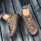 Hnzxzm - Fashion Men Leather Boots Men&#39;s Warm Fur Snow Boots Winter Shoes High Quality Split Leather Comfortable Ankle Men Warm Boots 48
