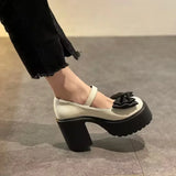 Hnzxzm Spring Thick Heels Platform  Janes Women Sweet Lovely Ankle Strap Lolita Shoes Woman Patent Leather Bow tie High  Pumps