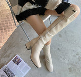 Hnzxzm - Women Warm Long Boots Woman Knee High Booties Ladies Shoes Platform Thick Heel PU Leather Soft Zipper Woman Fashion Winter 2023