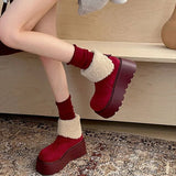 Hnzxzm Winter Warm Plush Women Snow Boots Chunky Short Booties Comfort Platform Flats Cotton Shoes