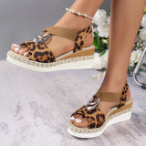 Hnzxzm Fashion Leopard Print Women's Sandals 2024 Metal Decoration Wedges Sandalias Mujer Lightweight Non-Slip Gladiator Shoes Women