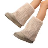 Hnzxzm New 2024 Winter Mid-calf Boots Thick Plush Thick Sole Non-slip Fashion Solid Color Cotton Women Boots  Retro Brown Snow Boots