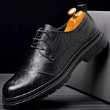 Hnzxzm Cow Leather Formal Shoes Lace Up Men Oxfords Thick Bottom Men Fashion Wedding Party Men Dress Shoes Italian Designer Male Shoes