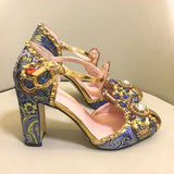 Hnzxzm Women Embroidery Flower Jewelled Diamond High Heels Pumps Bridal Crystal Metal Wedding Shoes Spring Summer Rhinestone Shoes