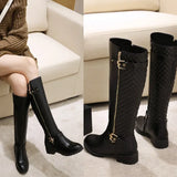 Hnzxzm New Antumn Winter Women Long Boots Plus Size 22-27 Cm Grid Splicing Side Zip Fashion Knee High Boots Women Modern Boots