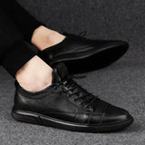 Hnzxzm Genuine Leather Mens Casual Shoes Luxury Brand Black Lace-Up Outdoor Formal Shoes Fashion Simple Male Footwear Men Sneakers