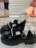 Hnzxzm Summer Mary Janes Japanese Style Fashion Shoes Girls Lolita Kawaii Black Shoes Beaded Buckle Vintage Sandals Woman Casual