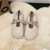 Hnzxzm Winter Warm Fur Women Mary Jane Shoes Flats Casual Shallow Ladies Comfort Soft Sole House Cotton Shoes