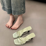 Hnzxzm Designer Summer High Heel Women Slippers Fashion Open Toe Narrow Band Slides Outdoor Casual Office Lady Sandalias