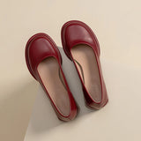 Hnzxzm Wine-red shoes with thick heels in spring of 2024, new female high-grade round head retro fairy wind Mary Jane wedding shoes.