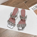 45.12Hnzxzm Transparent Word With High-heeled Sandals Rhinestone High Heels