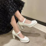 Hnzxzm Chunky Heels White Kawaii Shoes for Woman Mary Jane High Pumps Japanese Style Lolita Block Heel Black Gothic on Heeled Cute