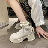 Hnzxzm Spring/Summer High Heels with Skirts High Heels Pearl Buckles Mary Jane Business Women's Shoes Banquet Casual Shoes for Women