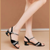 Hnzxzm Peep Toe Sandals New High Heels Sandals Dress Shoes Woman Leather Strap Buckle Square Heel Women Shoes