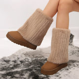 Hnzxzm New 2024 Winter Mid-calf Boots Thick Plush Thick Sole Non-slip Fashion Solid Color Cotton Women Boots  Retro Brown Snow Boots