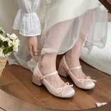 Hnzxzm New Spring Autumn Thick Heel Pink Shoes Elegant Bow Lolita Shoes College Girls High Heels Fashion Women Sandals