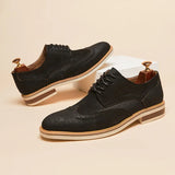 Hnzxzm Man Derby Shoes Genuine Split Suede Leather Full Brogue Long Wing Dress Business Men Casual Comfortable Wedding Party Suits