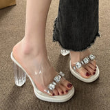 Hnzxzm Chunky Platform High Heels Sandals Women Summer Shiny Crystal Transparent Pvc Sandals Woman Clear Thick Heeled Party Shoes