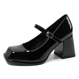 Hnzxzm Mary Janes Vintage Black Sandals Woman Buckle Non-Slip Casual Medium Heels Office Ladies Solid Elegant Heels Korean 2024 Summer