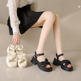 Hnzxzm Fairy Style Thick Soled Sandals for Women Wearing Summer 2024 New Thick Heel Cross Strap Fashionable Beach Shoes