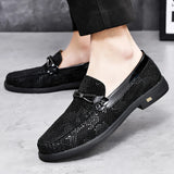 Hnzxzm Fashion Brand Men's Classic Comfortable Business Banquet Le Fu Shoes New Men's Snake Skin Sequin New Wedding Groom Shoes