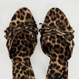 Hnzxzm 2024 New European and American High Quality Women Shoes Bow Knot Leopard Print High Heel Slippers Women Slippers