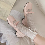 Hnzxzm Women Chunky Heel Shoes New 2024 Fashion Bowknot Strap Mid Heels Women Mary Jane Shoes Dress Shallow Mouth Ladies Ballet Shoes